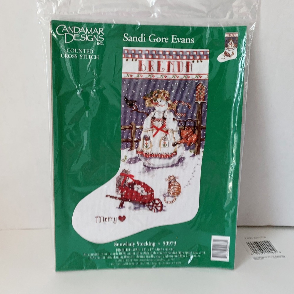 Candamar Designs Cross Stitch Snowlady Xmas Stocking 50973 Sandi Gore Evans NOS